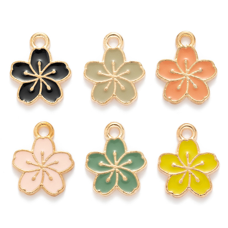 Enamel Cherry Blossoms Flower Charms Pendant For Jewelry Making Necklace Bracelet Earring Diy Jewelry Accessories Charms 