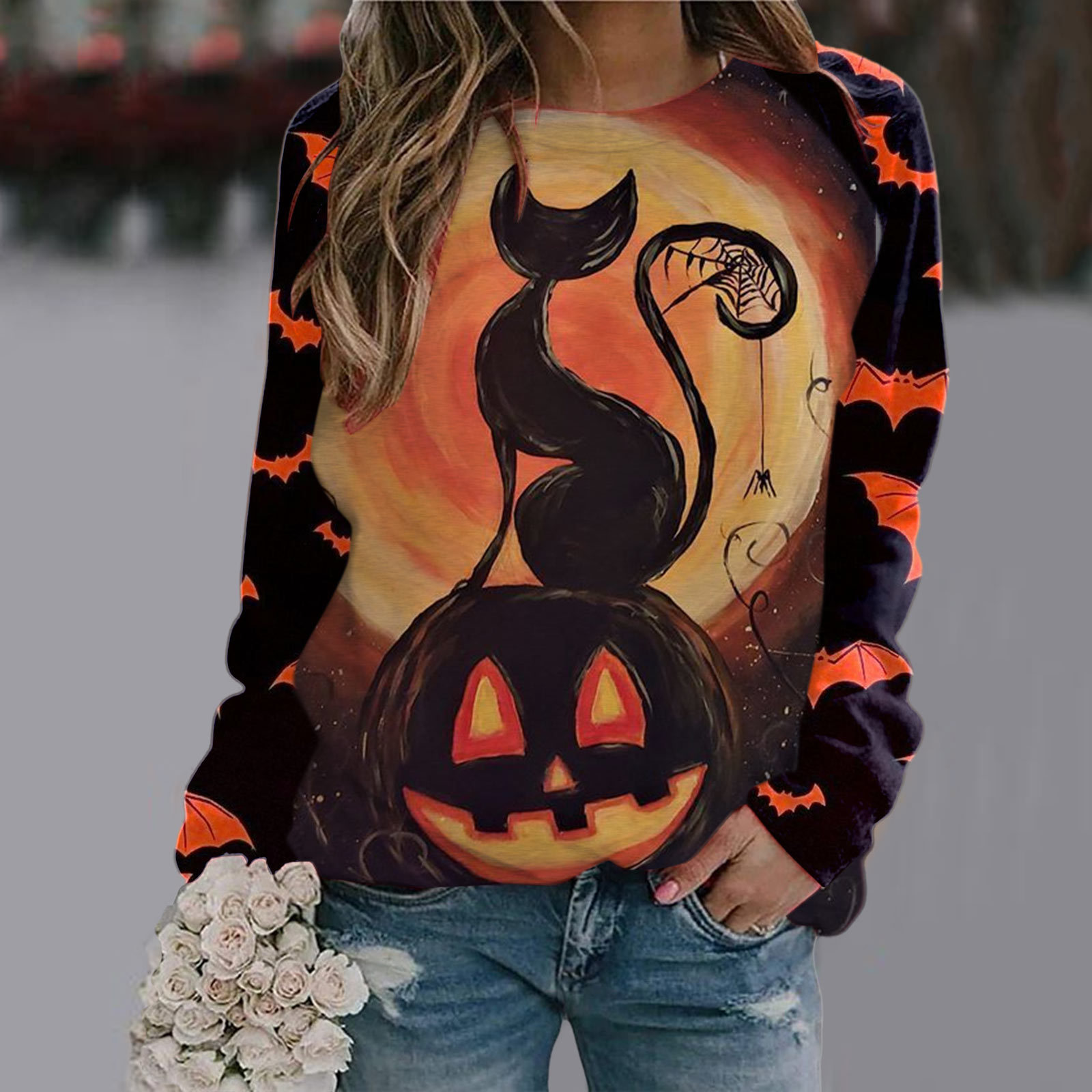 Halloween T Shirt Women Fashion T-shirt Long Sleeve Tops Tees Halloween Tshirt Women's Clothing Horror Tshirt Pumpkin
