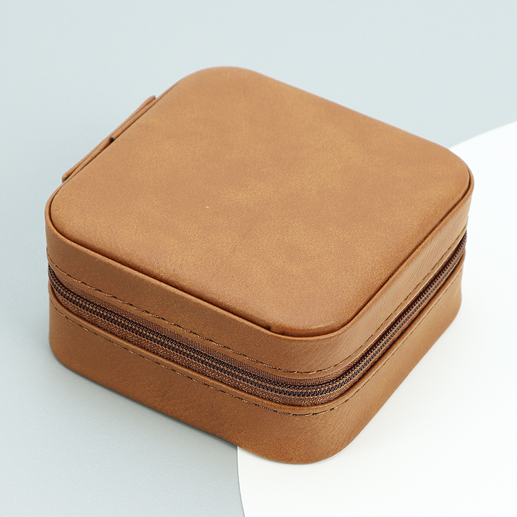 Custom Zipper Organizer Case Velvet Storage Box Waterproof Faux Leather Engraved Logo Luxury Jewelry Packaging Box With Logo 