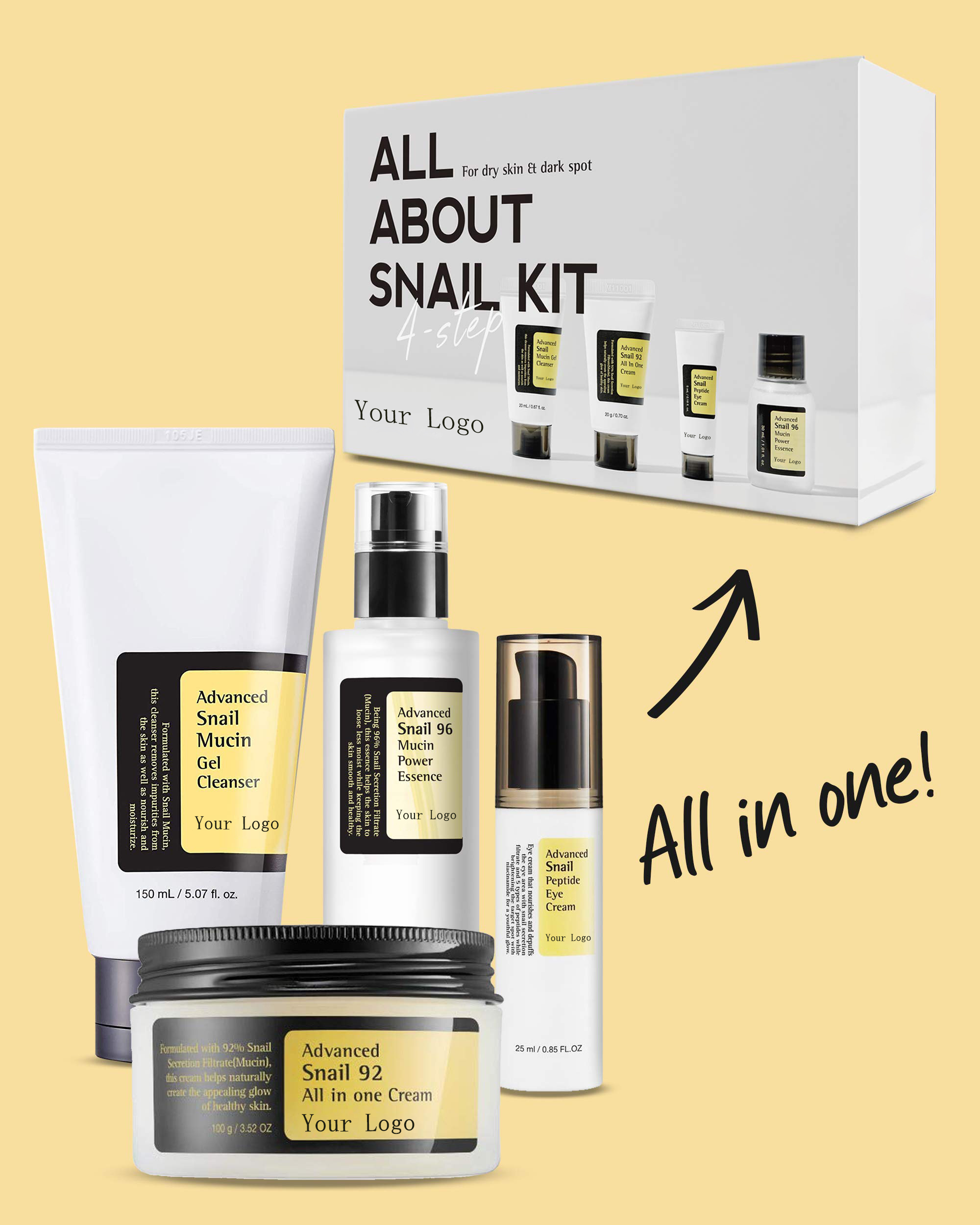 Oem Factory Snail Set Skin Care Travel Skin Care Sets Snail Beauty Products 