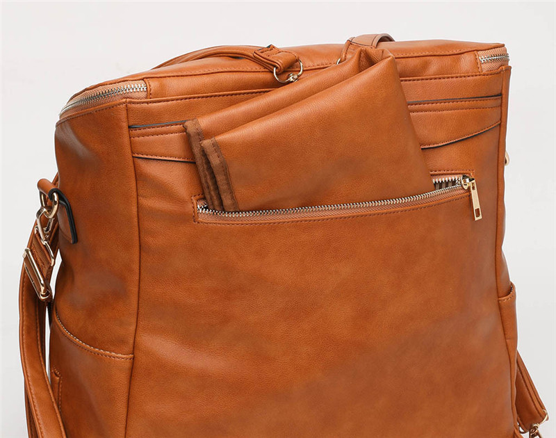 Brown Pu Style Diaper Bag With Changing Station For Baby Diaper Backpack