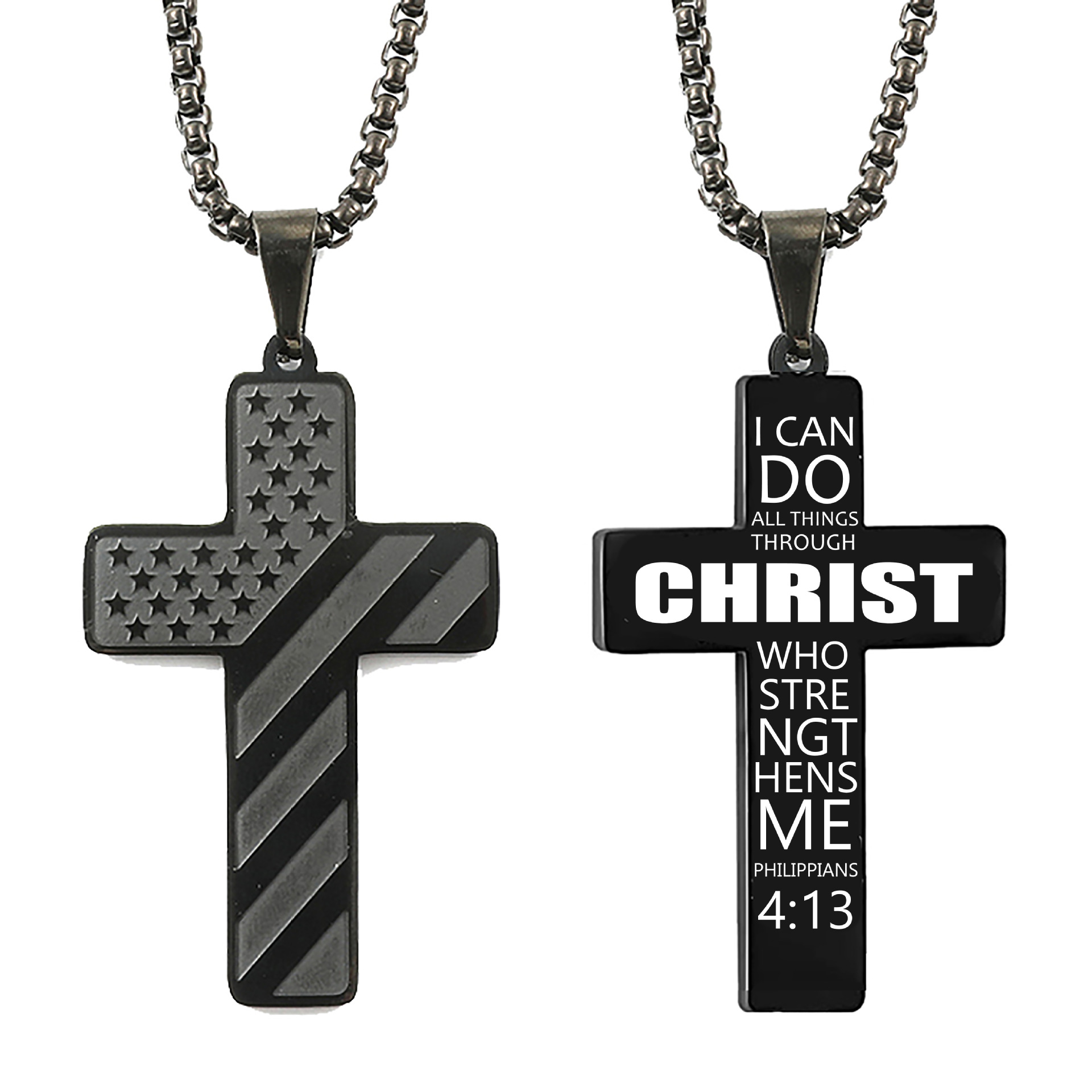 Fashion Jewelry Cross Necklace Bible Verse Stainless Steel American Flag Pendant Chain For Boys Men 