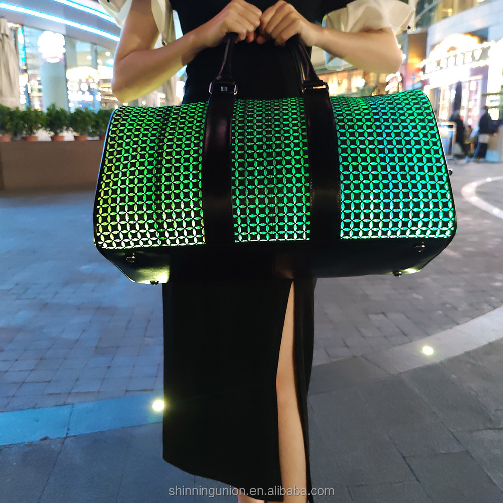 Led Light Sling Bag Pack - Geometric Fiber Optic Jacquard Fabric Led Tote Travel Bag Manufacturer - Luminous Shoulder Side Bag 