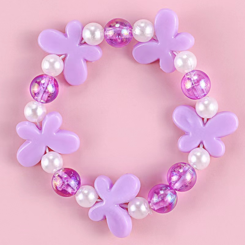 Factory Wholesale Fashion Cute Children's Jewelry Princess Pearl Beads Bracelet With Flowers 15cm Pink Baby Girl Bracelet 