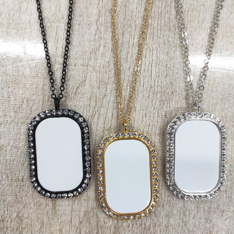 Rubysub Sl-07 Bling Rhinestones Dog Tag Pendant Sublimation Necklace Jewelry Blanks 