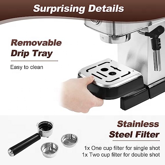 Cranddi Coffee Machine Espresso With Pressure Meter Home Business Stainless Steel Machine 