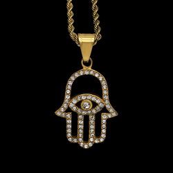 Wholesale Fashion Stainless Steel Pendant Jewelry Crystal Rhinestone Necklace Devil's Eye Pendant Hiphop For Men 