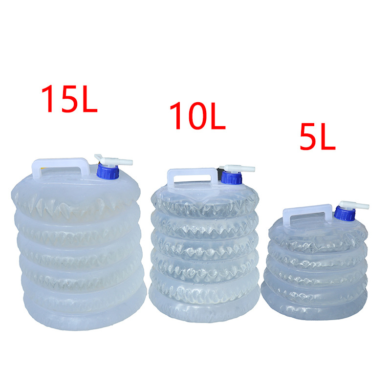 Outdoor Telescopic Plastic Bucket 5l-15l Portable Camping Car Nail Self Contained Faucet Folding Water Bag Pe 
