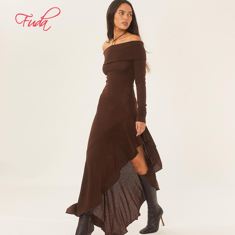 Fuda Ab489 Fashionable Women's Clothing New Design Casual Women's Clothing Party Club Sexy Shoulder Dress