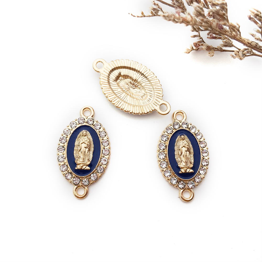Inlay Rhinestones Our Lady Link Miraculous Medal Charms Alloy Enamel Virgin Mary Charms For Diy Necklace Earrings Jewelry Making 