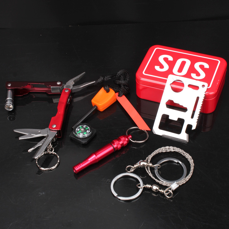 Outdoor Wilderness Hiking Saw Whistle Compass Kit Sos Emergency Wilderness First Aid Kit 