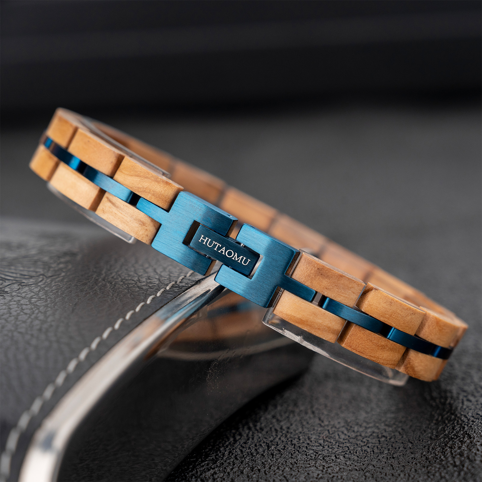 Dropshipping Jewelry Adjustable Wood Bracelet Black Blue Plated Stainless Steel Custom Bracelet For Men And Women 