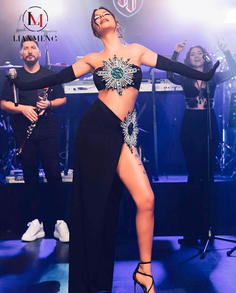 Lianmeng Ab380 Fashion Clothing Color Birthday Party Women's Formal Diamond Vest Tights With Gloves Dress