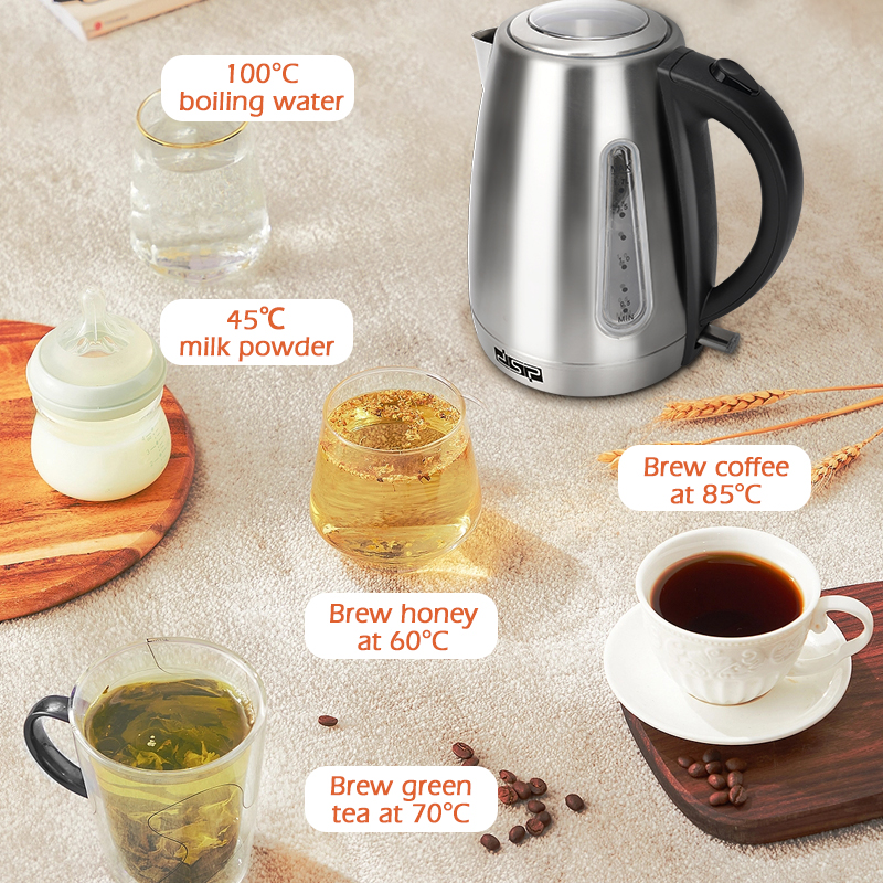 Dsp Kitchen Electric Appliances Stainless Steel 1.7l Cordless Water Kettle Home Hotel Overheating Protection Electric Kettle 