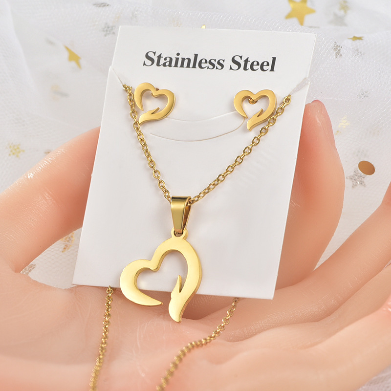 Jewelry Fashion Necklaces For Women Stainless Steel Necklace Earrings Two-piece Set 