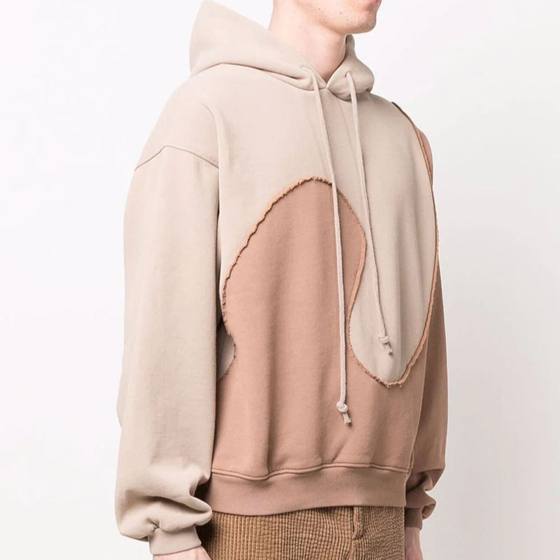 Oem Custom Made High Fashion Swirl Panel Contrasting Color French Terry Hoodie Men Unisex Cotton Sweatshirts Two Tone Hoodie 