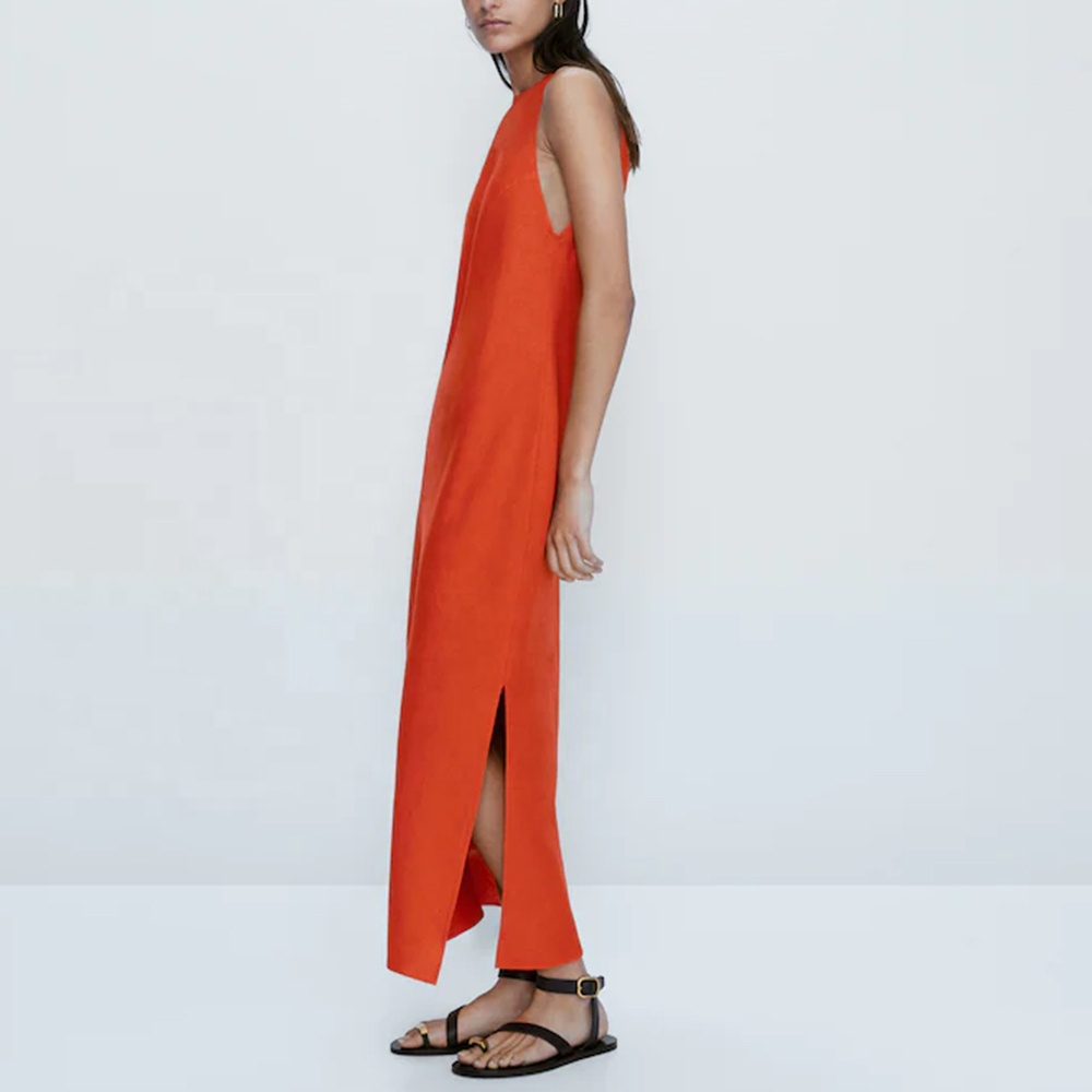 Linen Dress Beach Custom Casual Summer Sleeveless Shirt Maxl Women's 100% Cotton High Quality Dresses Linen Dress For Women