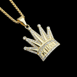 Wholesale Fashion Stainless Steel Pendant Jewelry Crystal Rhinestone Necklace Devil's Eye Pendant Hiphop For Men 