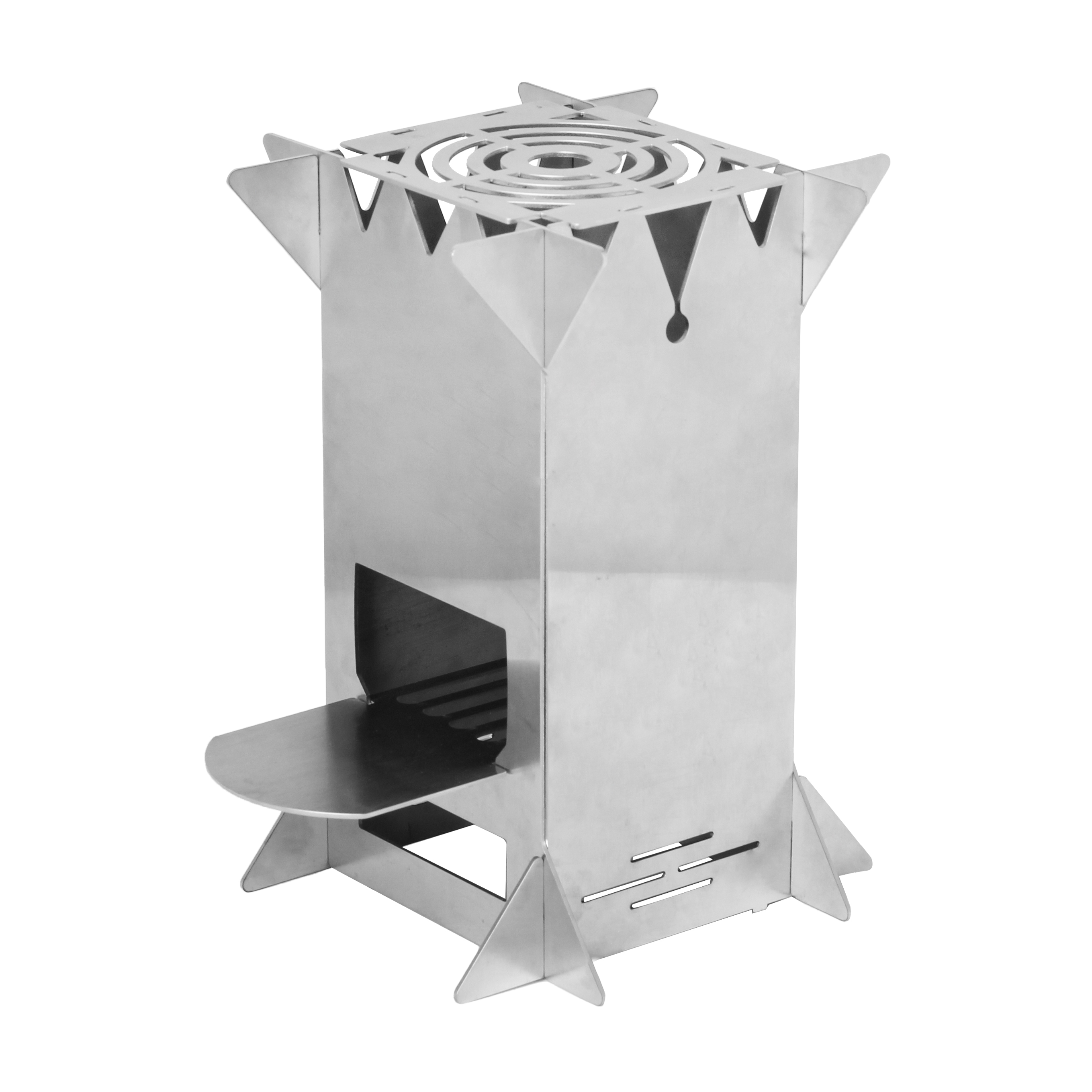 New Outdoor Folding Stainless Steel Firewood Card Rocket Barbecue Wood Stove For Camping 