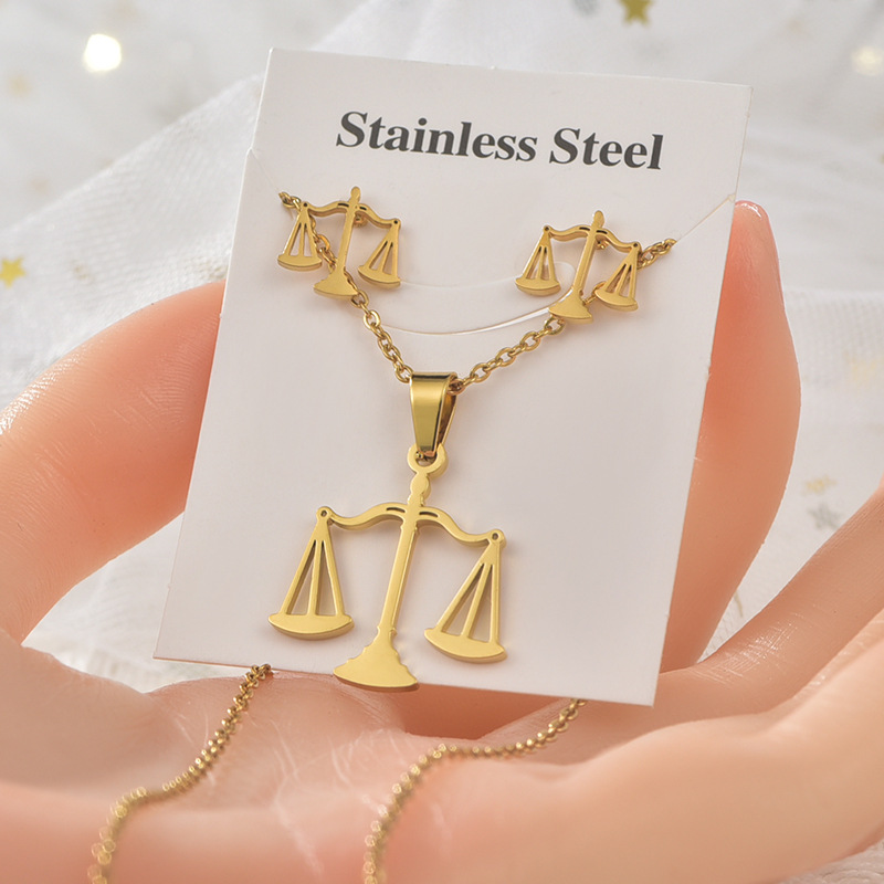 Jewelry Fashion Necklaces For Women Stainless Steel Necklace Earrings Two-piece Set 