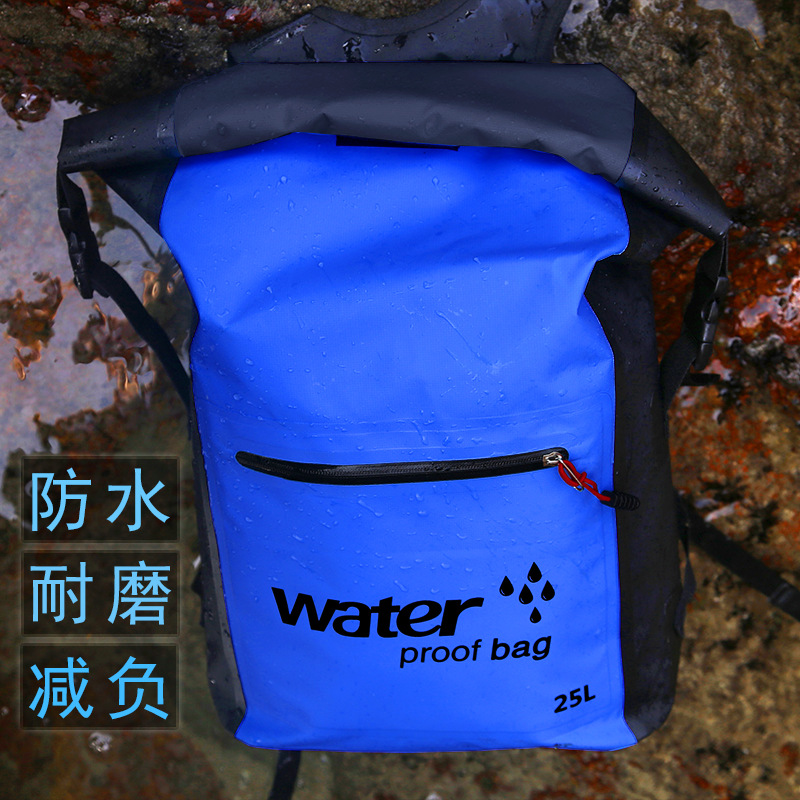 Custom Stock 25l Waterproof Water Resistant Pvc Outdoor Camping Hiking Beach Swim Waterproof Folded Rolling Backpack Drybag 