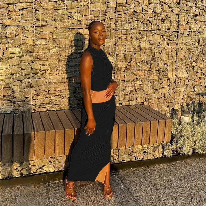 2023 Summer Women's Clothing New Fashion Mesh Stitching Sexy Hot Girl Pleated Slim Dress