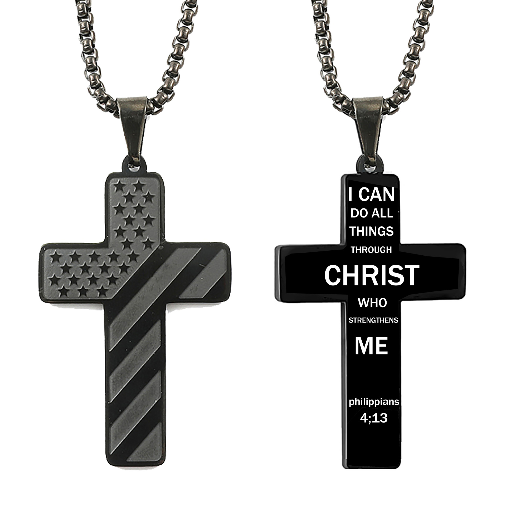 Fashion Jewelry Cross Necklace Bible Verse Stainless Steel American Flag Pendant Chain For Boys Men 