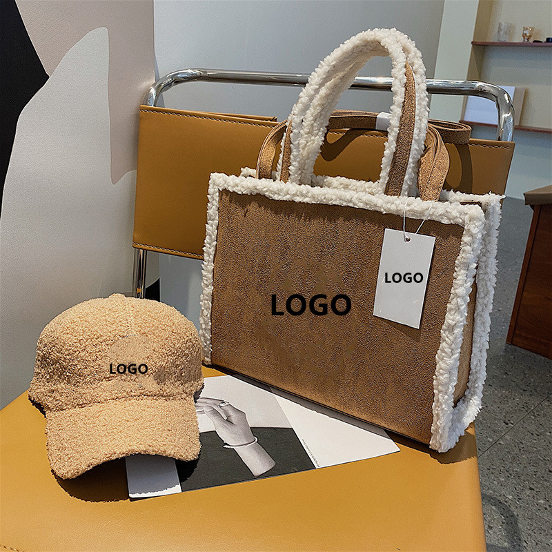 Custom Logo Trending Fall Bag Hat Set Designer Handbag Brands Women Fur Hand Bags Luxury Suede Tote Bag Ladies Purse