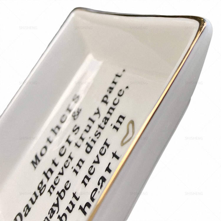Shi Sheng Factory Direct Trinket Dish Square Ceramic Ring Dish With Golden Trim Jewelry Dish Gifts For Mother's Day 