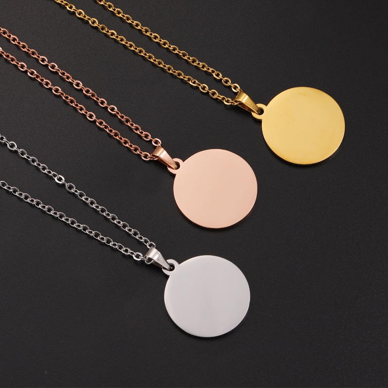 Hot Selling Customized Stainless Steel Blank Necklace 18k Gold Plated Jewelry Mirror Geometric Circular Plate Pendant Necklace 