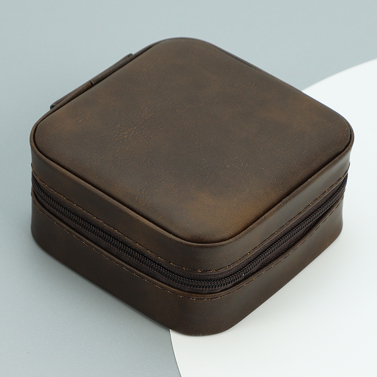 Custom Zipper Organizer Case Velvet Storage Box Waterproof Faux Leather Engraved Logo Luxury Jewelry Packaging Box With Logo 