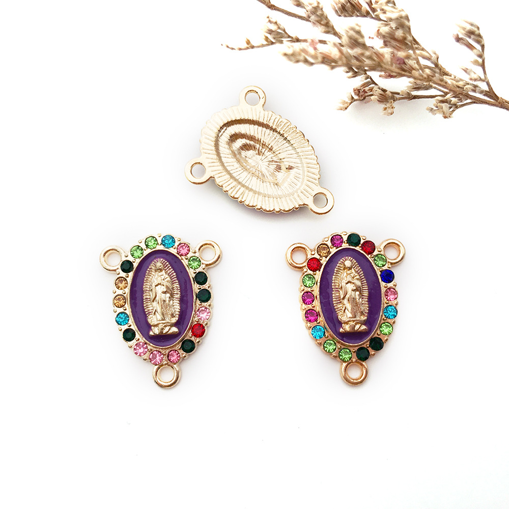 Inlay Rhinestones Our Lady Link Miraculous Medal Charms Alloy Enamel Virgin Mary Charms For Diy Necklace Earrings Jewelry Making 