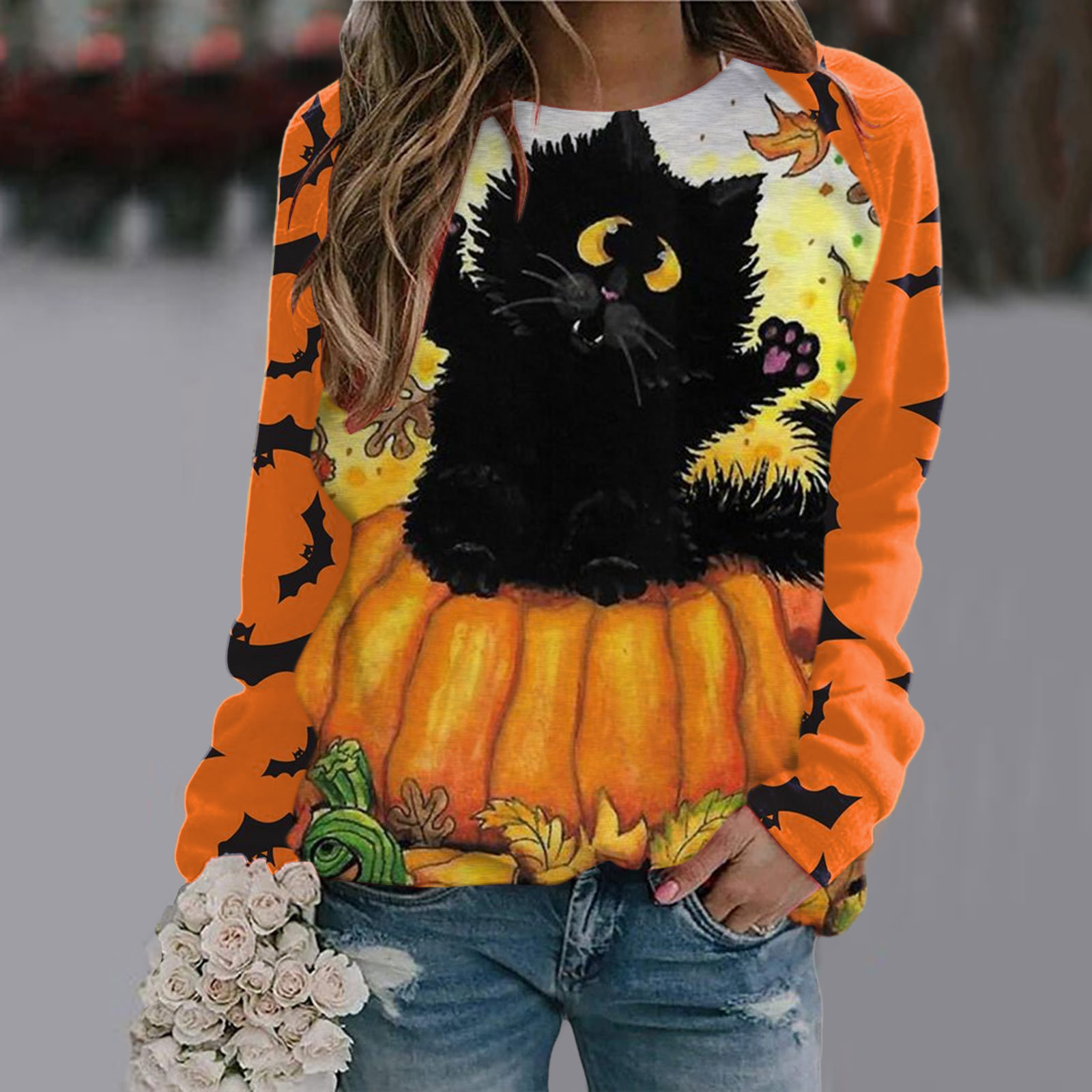 Halloween T Shirt Women Fashion T-shirt Long Sleeve Tops Tees Halloween Tshirt Women's Clothing Horror Tshirt Pumpkin