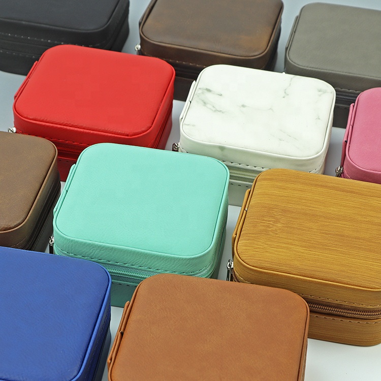 Custom Zipper Organizer Case Velvet Storage Box Waterproof Faux Leather Engraved Logo Luxury Jewelry Packaging Box With Logo 