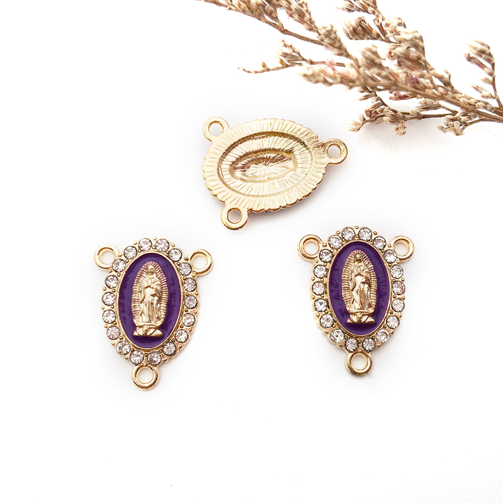 Inlay Rhinestones Our Lady Link Miraculous Medal Charms Alloy Enamel Virgin Mary Charms For Diy Necklace Earrings Jewelry Making 