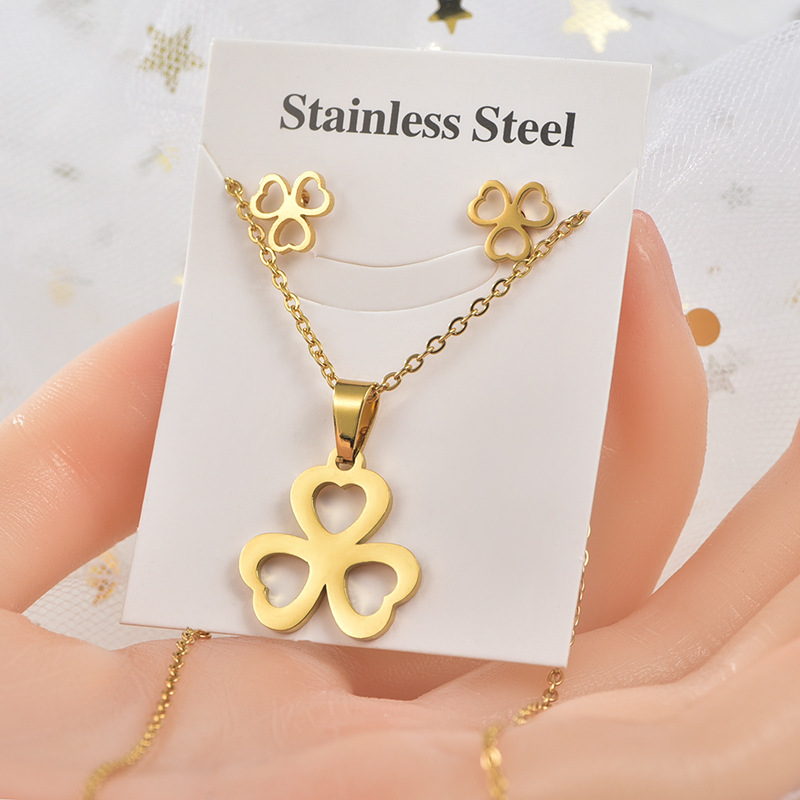 Jewelry Fashion Necklaces For Women Stainless Steel Necklace Earrings Two-piece Set 