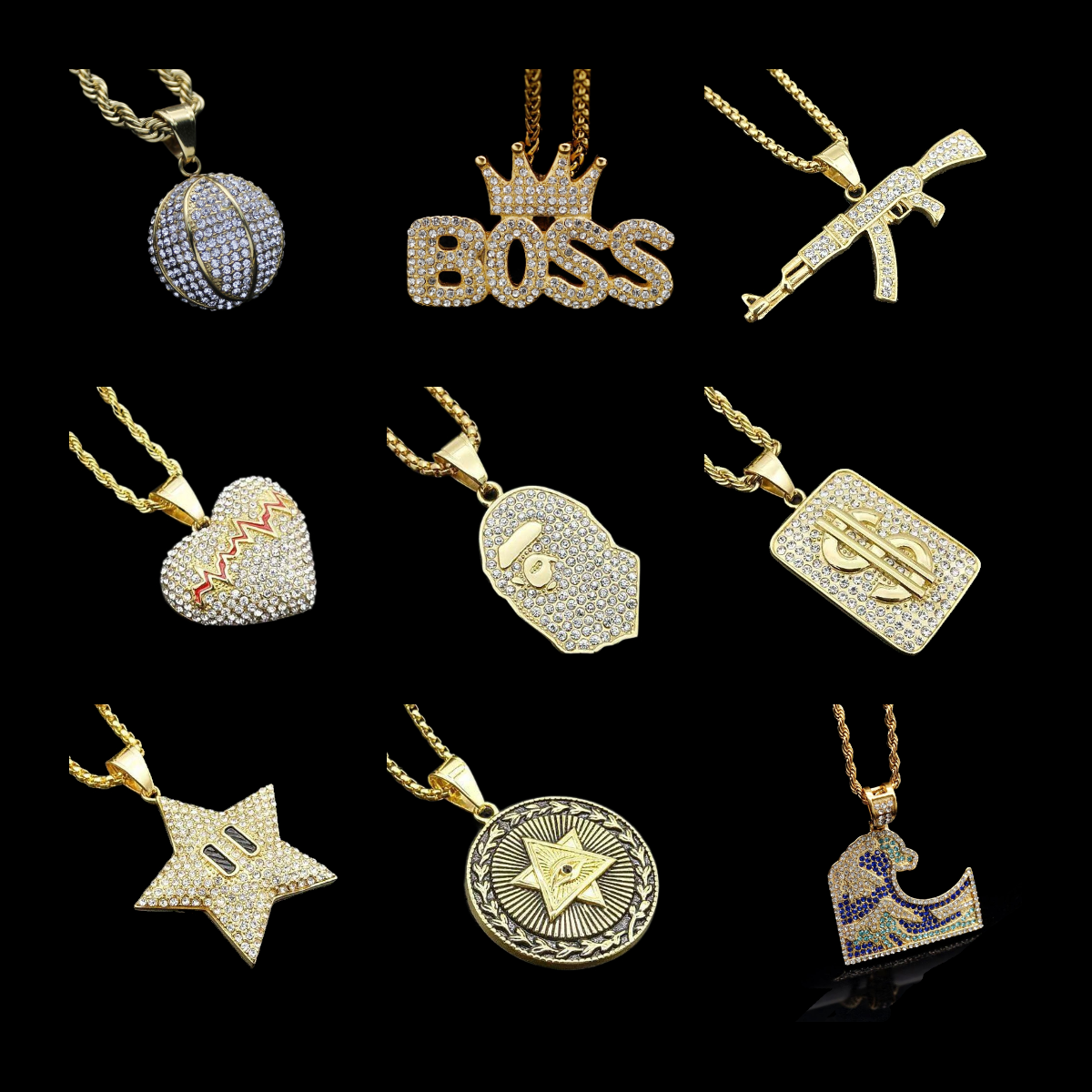 Wholesale Fashion Stainless Steel Pendant Jewelry Crystal Rhinestone Necklace Devil's Eye Pendant Hiphop For Men 