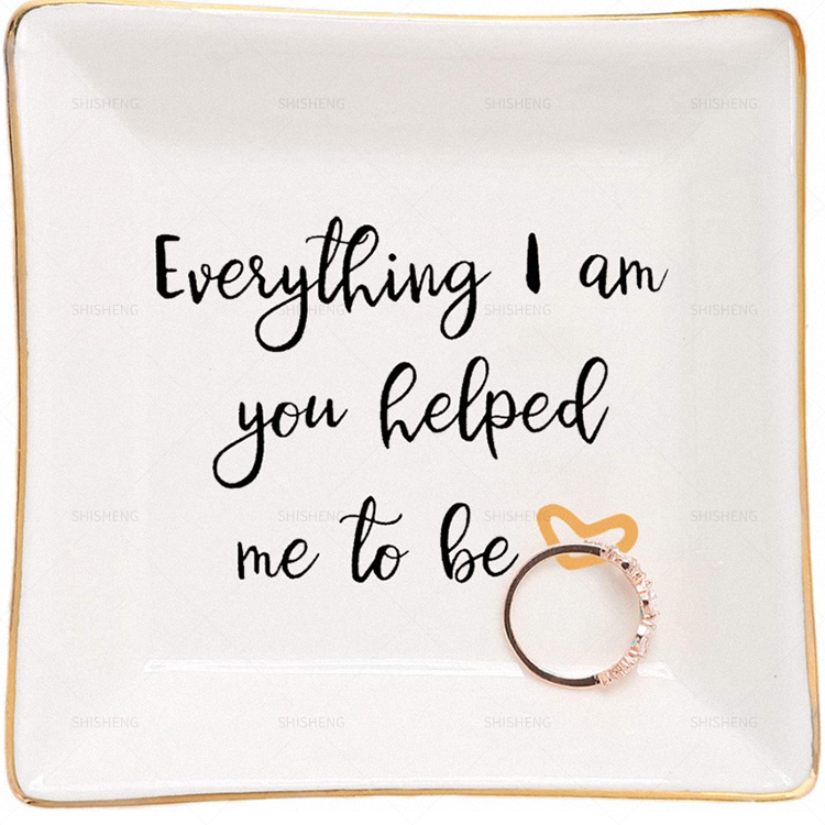 Shi Sheng Factory Direct Trinket Dish Square Ceramic Ring Dish With Golden Trim Jewelry Dish Gifts For Mother's Day 