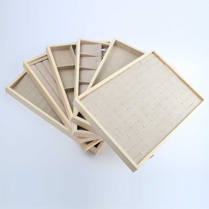 New Design Wooden Jewelry Tray Velvet Tray For Jewelry Display Storage Necklace Pendant Bangle Holder 