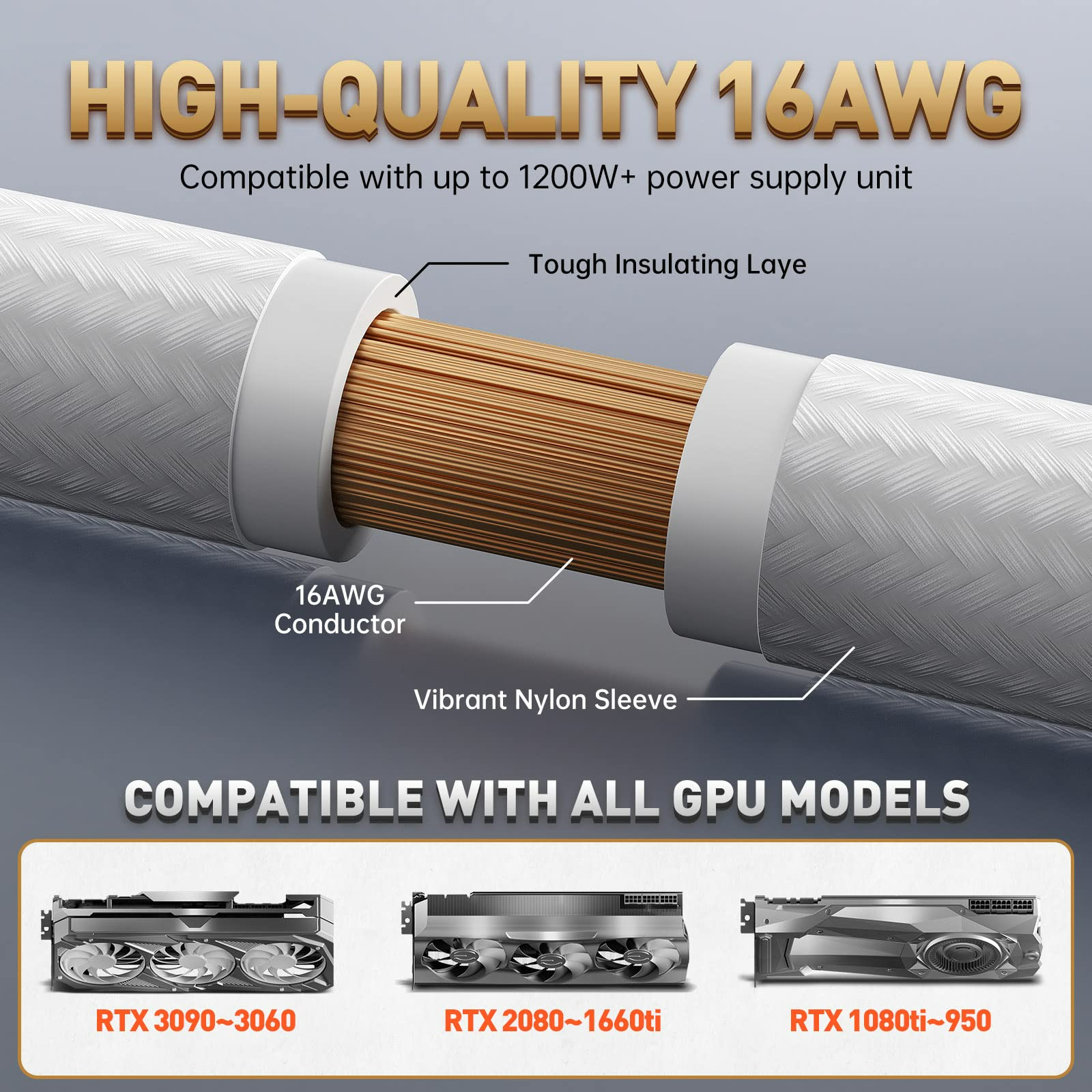 Asiahorse | Double Cpu Computer Power Extension Cable Kit White With Combs 