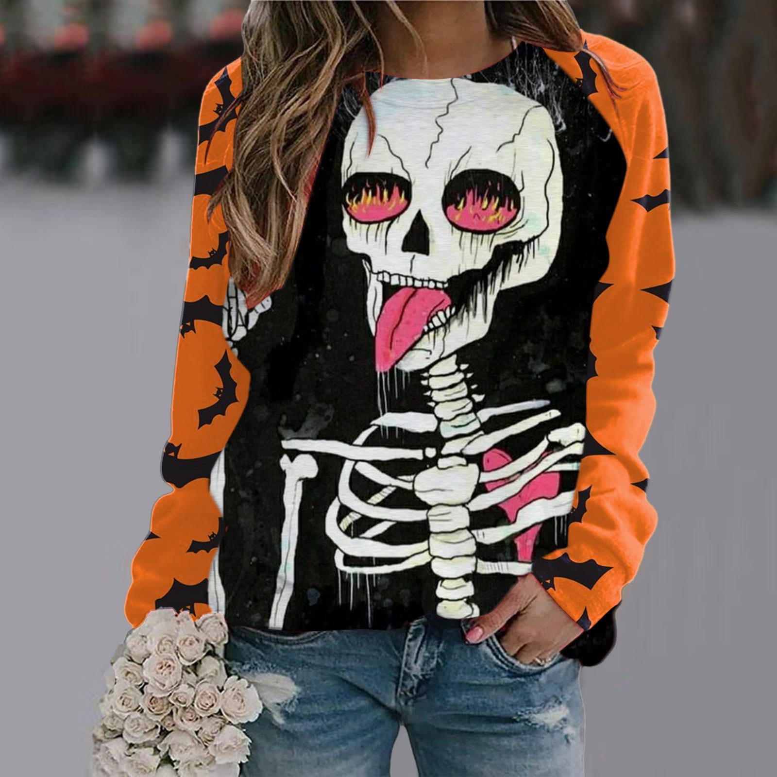 Halloween T Shirt Women Fashion T-shirt Long Sleeve Tops Tees Halloween Tshirt Women's Clothing Horror Tshirt Pumpkin
