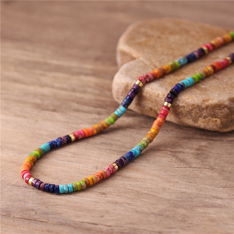 Bohemian Natural Stone Rainbow Stackable 7 Chakra Beaded Choker Necklace Boho Statement Short Necklace Gift Jewelry Dropshipping 
