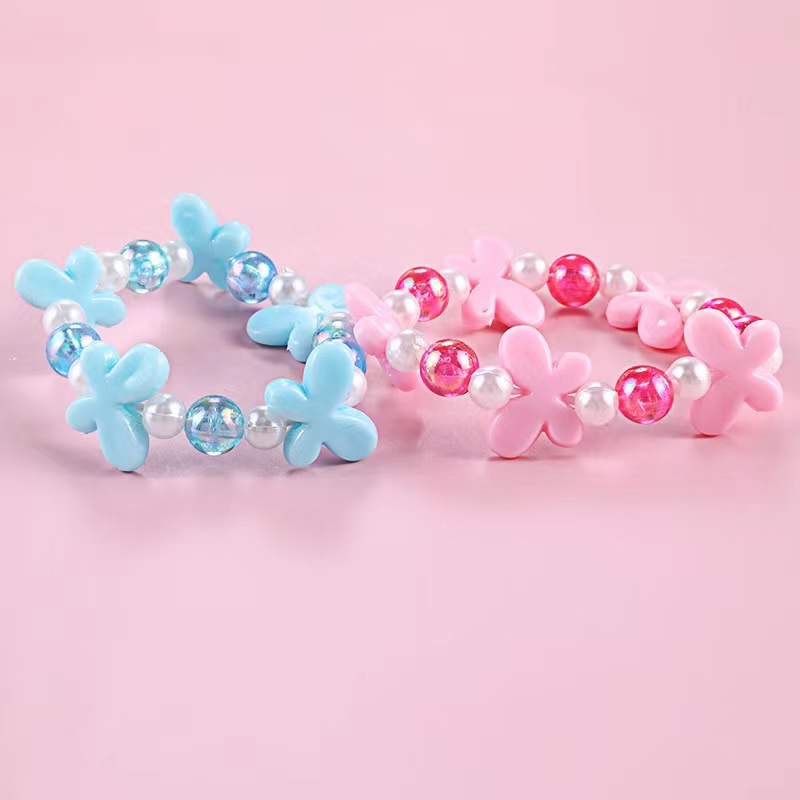 Factory Wholesale Fashion Cute Children's Jewelry Princess Pearl Beads Bracelet With Flowers 15cm Pink Baby Girl Bracelet 