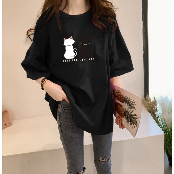 Women's Medium - Length T-shirt Latest Market Loose Print Short Sleeves Fashion Plus Size Women's T-shirt Woman Clothes