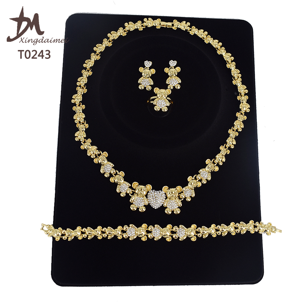 T0243 Women Jewelry Set 18k Gold-plated Double Teddy Bear Jewelry Set 