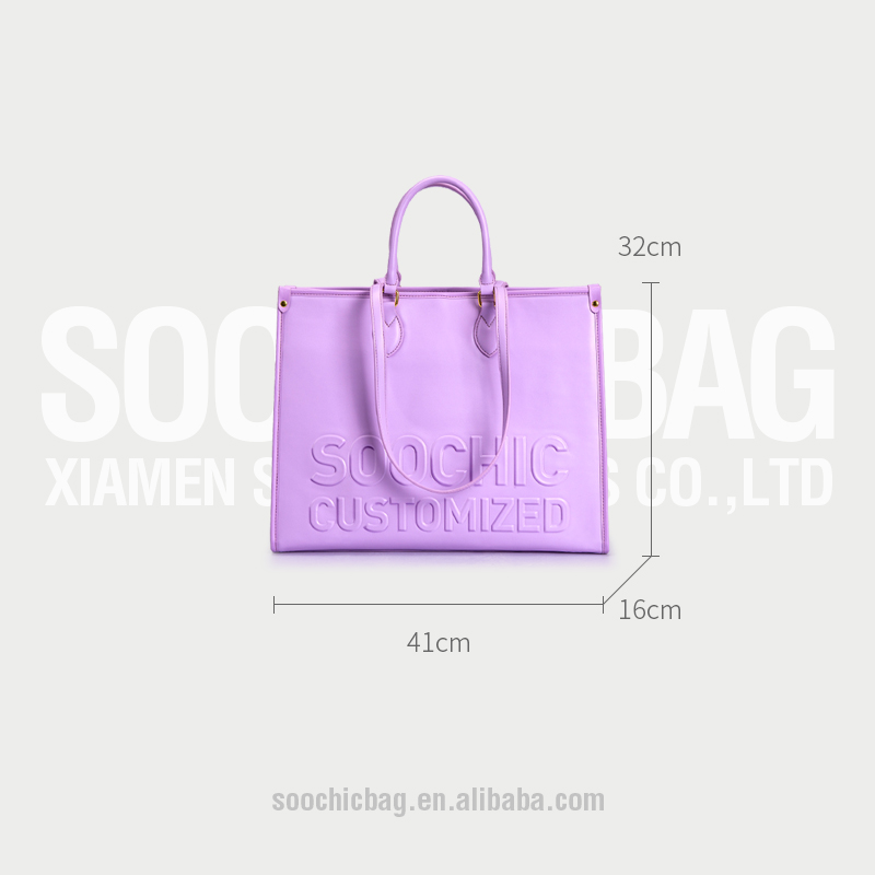 Oem Custom Logo Luxury Embossed Violet Square Leather Tote Bags For Women Purses 