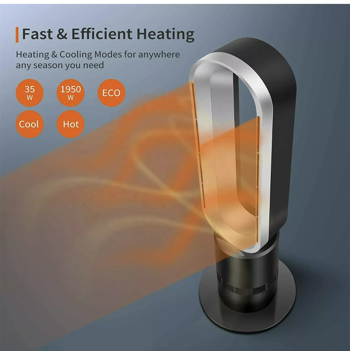 2022 Home Appliance Bedroom Space Fan Heater Ptc Ceramic Heat &amp; Fan Tower Bladeless Fan Air Warmer 