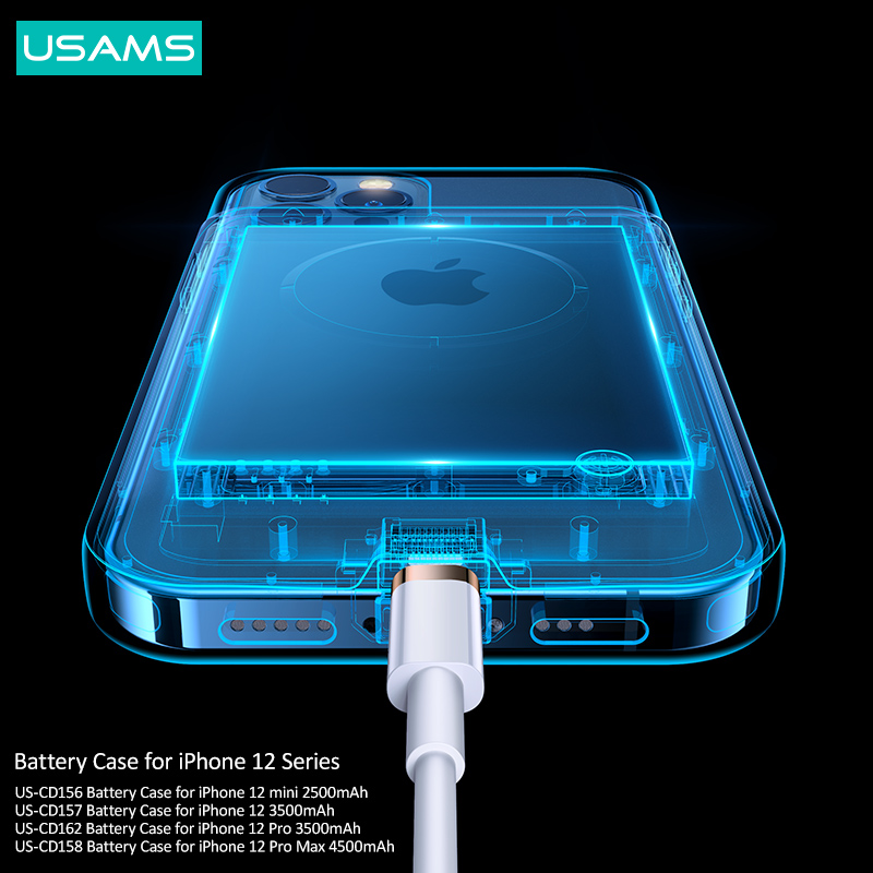 Usams 2500mah Slim Portable Rechargeable Battery Pack Charging Case For Iphone 12 Series 