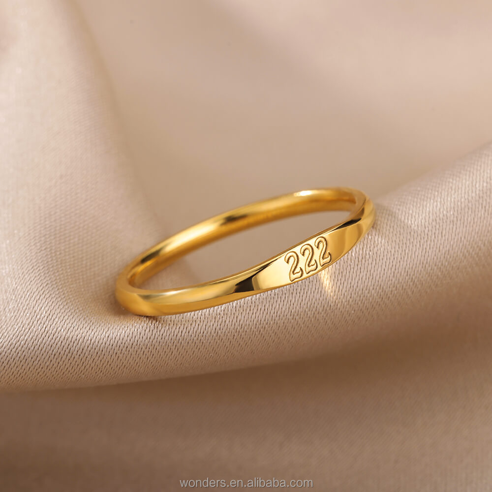 Stainless Steel Engrave Angel Number 111 444 Ring Bang Gold Women All Finger Rings Jewelry 18k Gold 