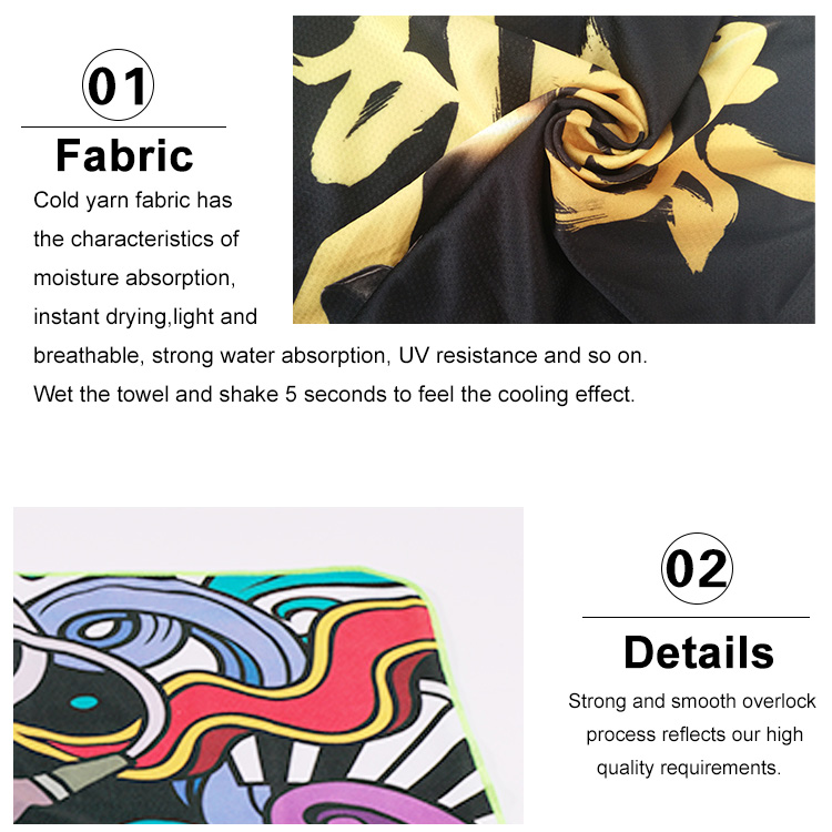 Wholesale Digital Printing Super Magic Polyester Gym Yoga Cooling Towel Sport Stay Custom Cool Ice Print Towel 